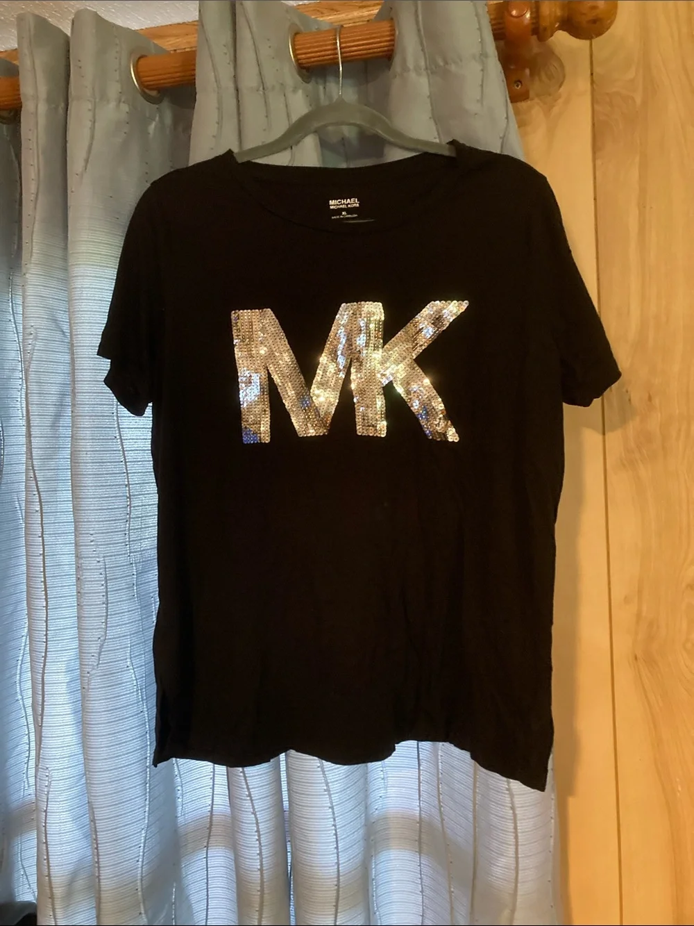 Michael Kors Black Tee with Silver Sequin MK Logo
